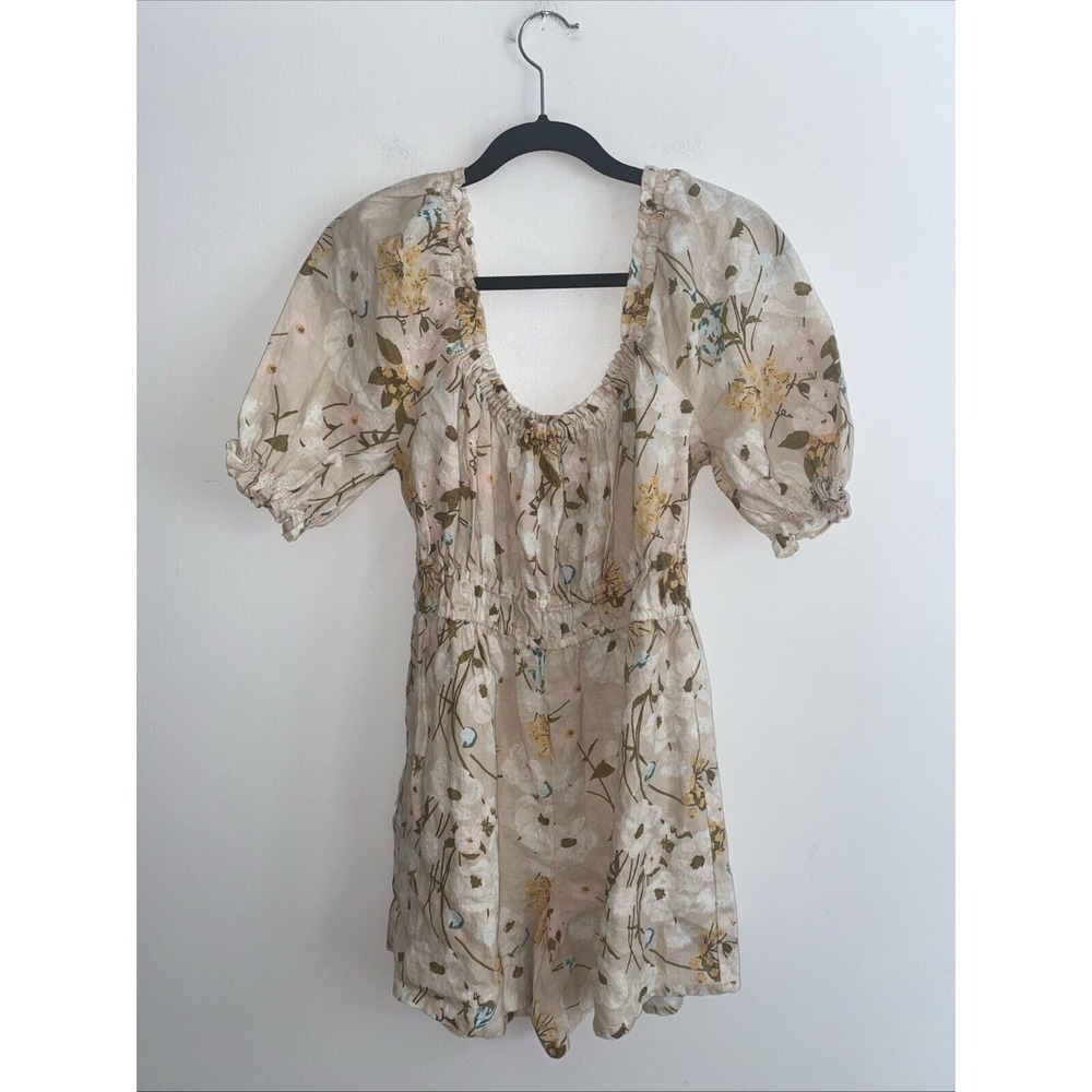 Spartina 449 Audrey Linen Romper Beige Floral Poppies Sz Small